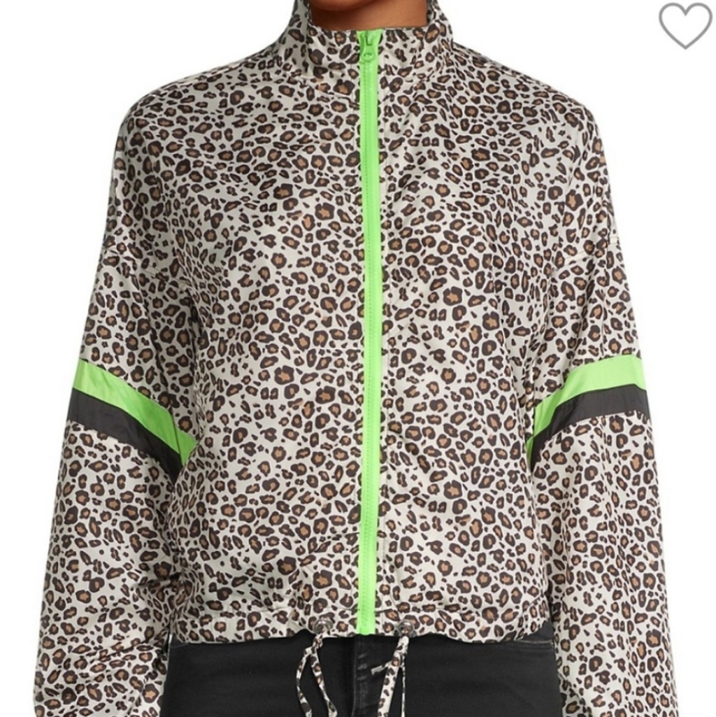 Central Park West Animal Leopard Print Full Zip Windbreaker Jacket, Xs